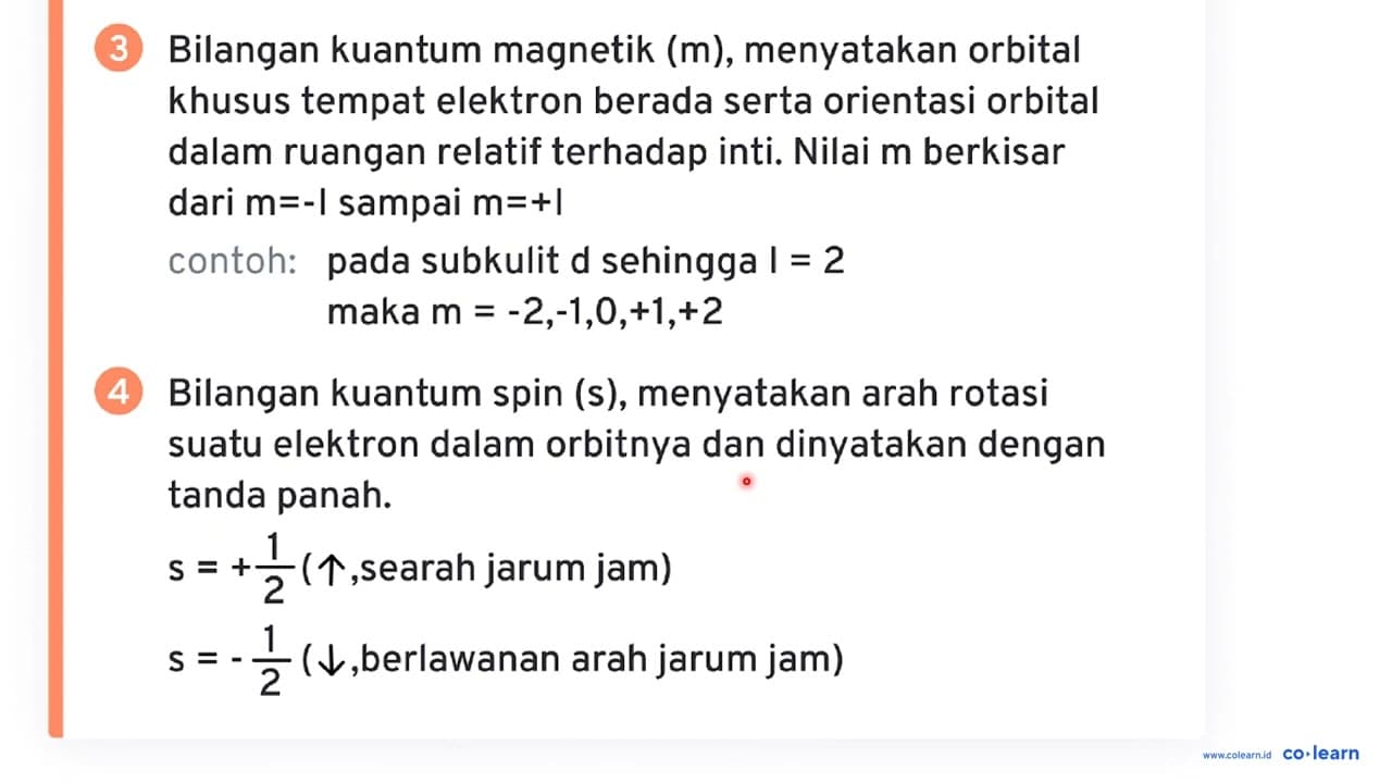 Tentukan empat bilangan kuantum dari : a. 1 s^(2) b. 3