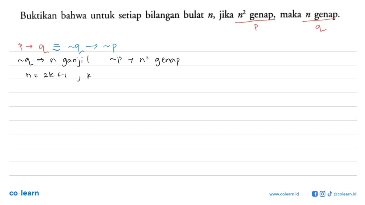 Buktikan bahwa untuk setiap bilangan bulat n, jika n^2