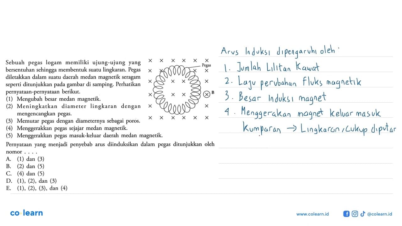 Sebuah pegas logam memiliki ujung-ujung yang bersentuhan