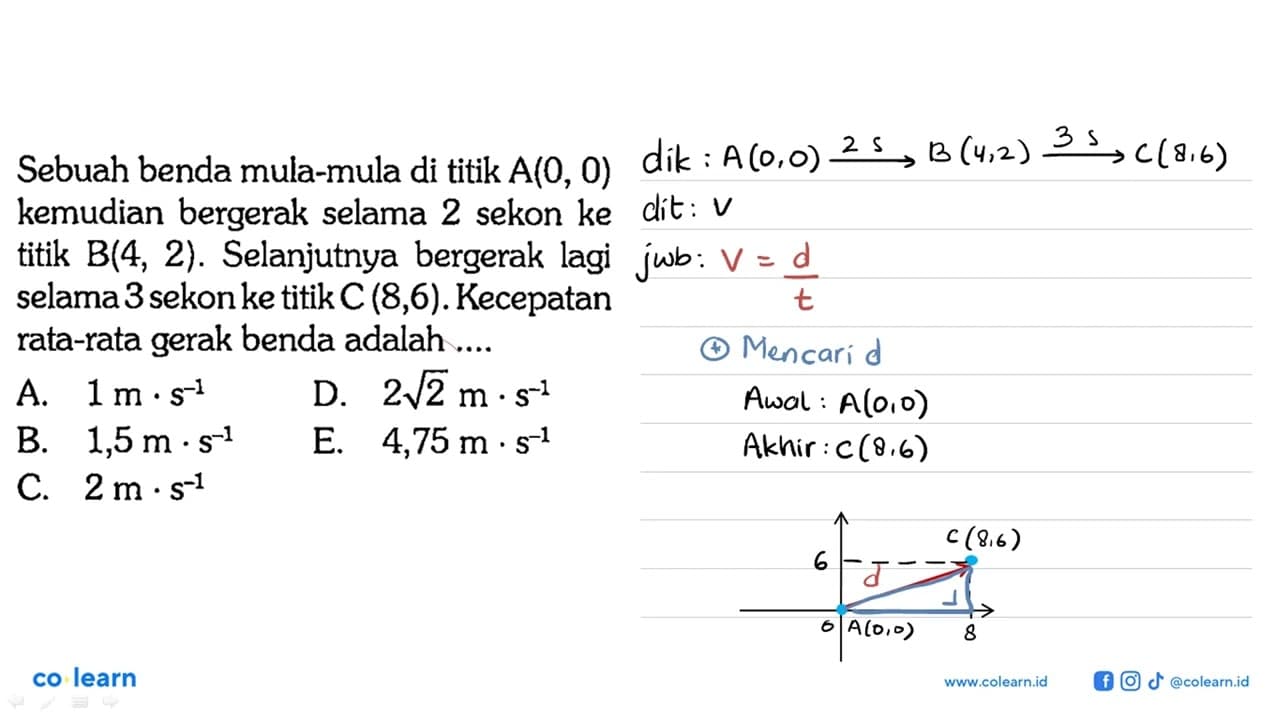 Sebuah benda mula-mula di titik A(0, 0) kemudian bergerak