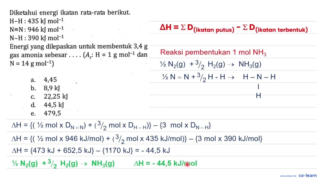 Diketahui energi ikatan rata-rata berikut. H - H : 435 kJ