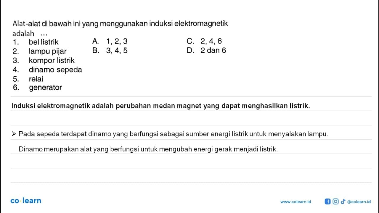 Alat-alat di bawah ini yang menggunakan induksi