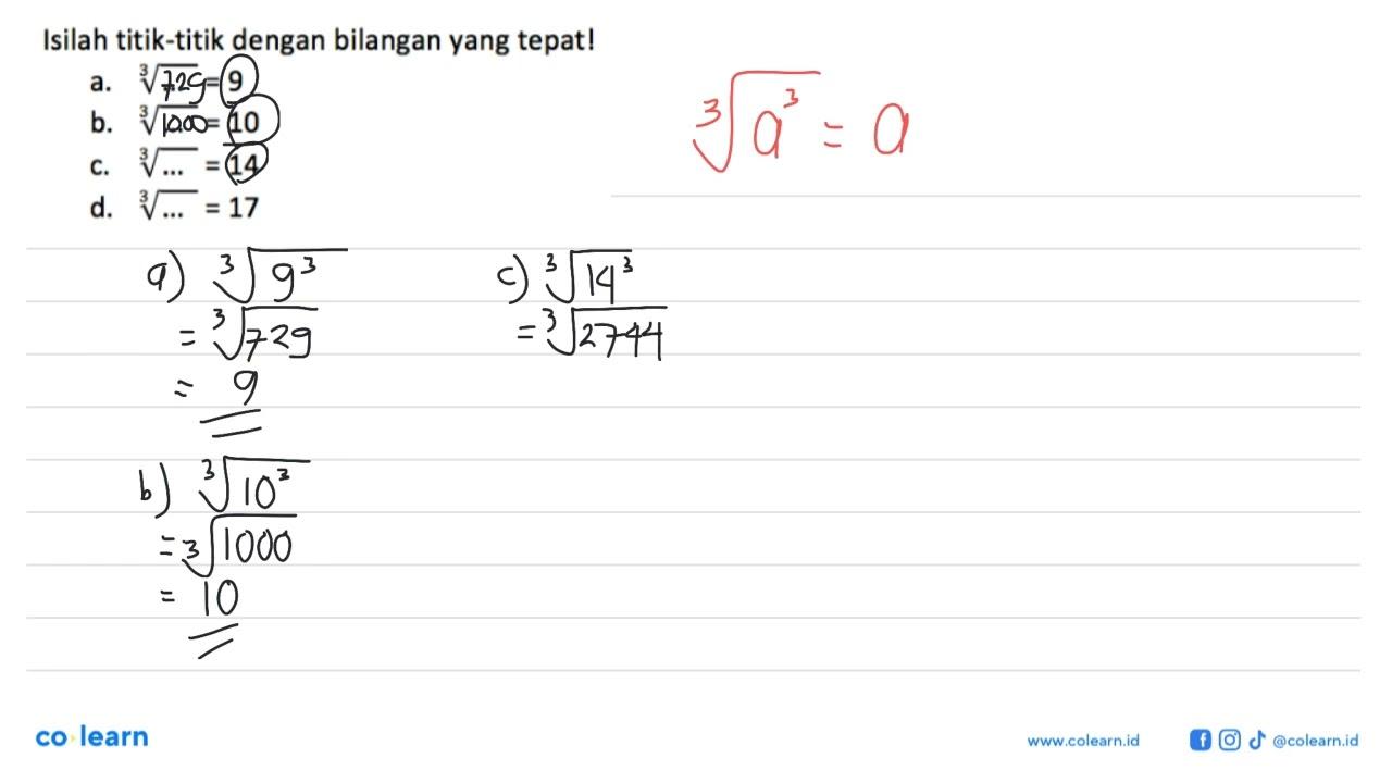 Isilah titik-titik dengan bilangan yang tepat ! a.