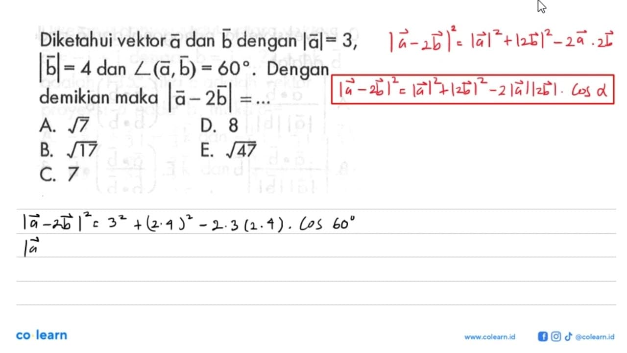 Diketahui vektor a dan b dengan |a|=3 , |b|=4 dan sudut(a,