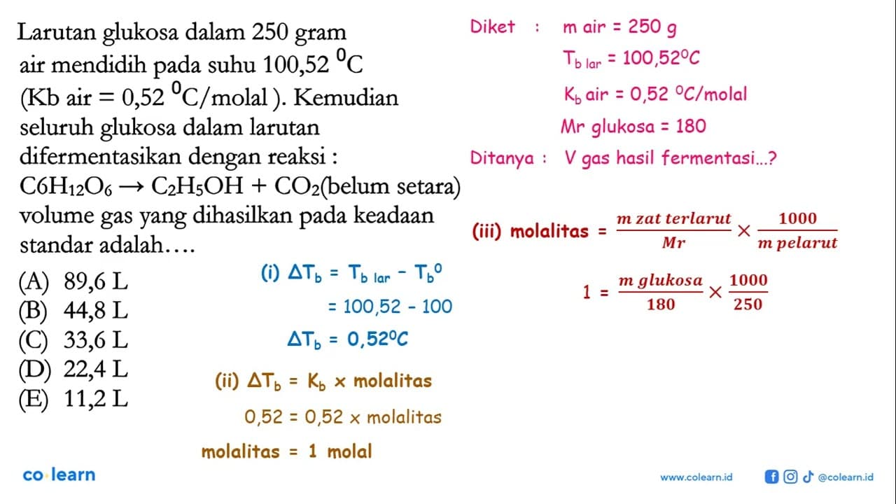 Larutan glukosa dalam 250 gram air mendidih pada suhu