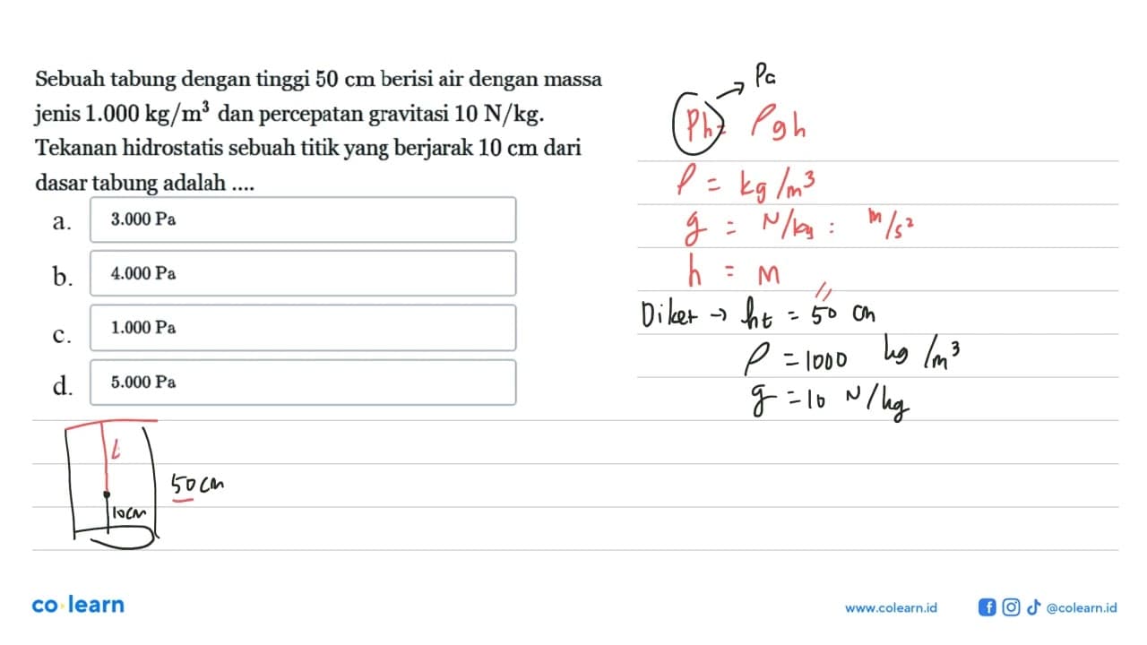 Sebuah tabung dengan tinggi 50 cm berisi air dengan massa