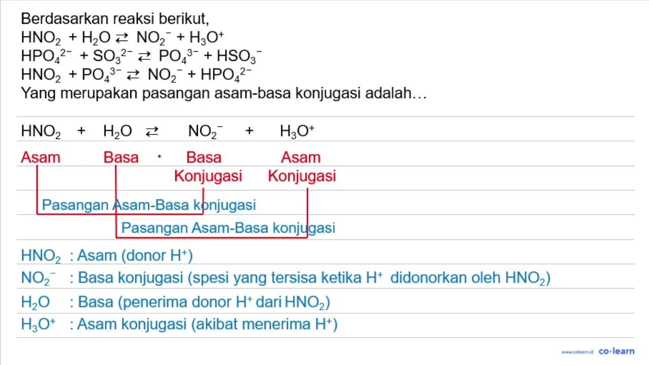 Berdasarkan reaksi berikut, HNO2 + H2O <=> NO2^- + H3O^+