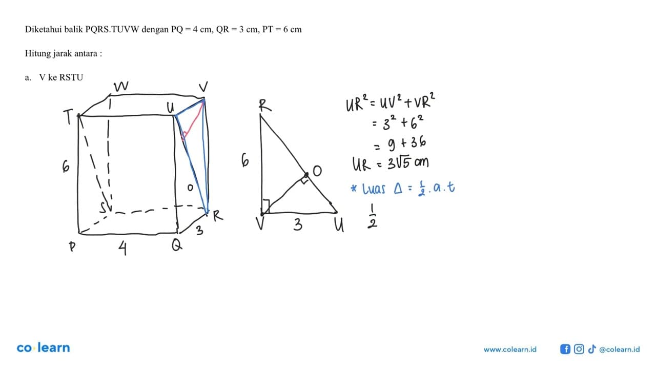 Diketahui balik PQRS.TUVW dengan PQ=4 cm; QR=3 cm, PT=6 cm