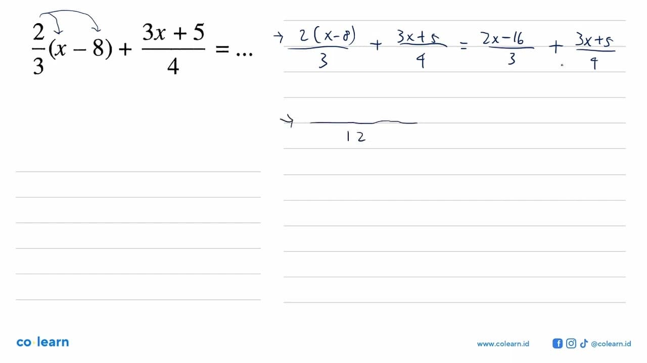 2/3(x - 8) + (3x + 5)/4 = ...