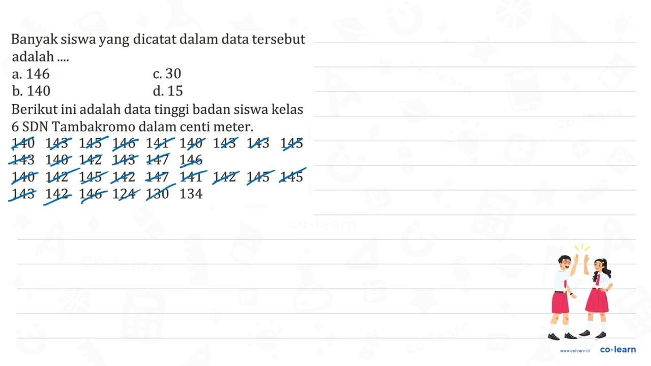 Banyak siswa yang dicatat dalam data tersebut adalah ....