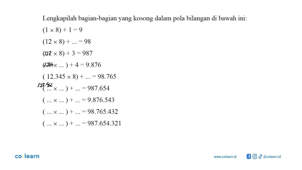 Lengkapilah bagian-bagian yang kosong dalam pola bilangan