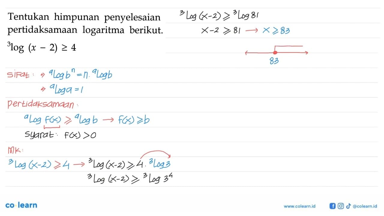 Tentukan himpunan penyelesaian pertidaksamaan logaritma