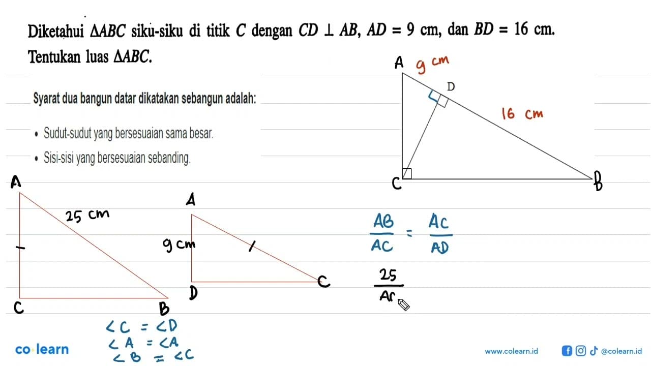 Diketahui segitiga ABC siku-siku di titik C dengan C D