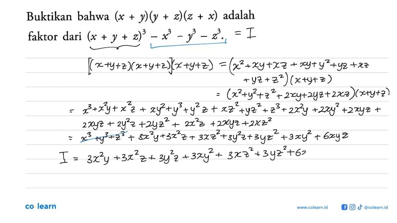 Buktikan bahwa (x+y)(y+z)(z+x) adalah faktor dari