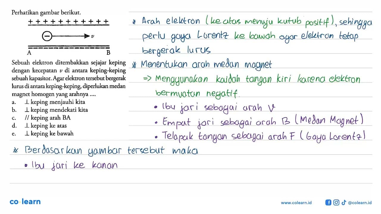 Perhatikan gambar berikut. - v A B Sebuah elektron