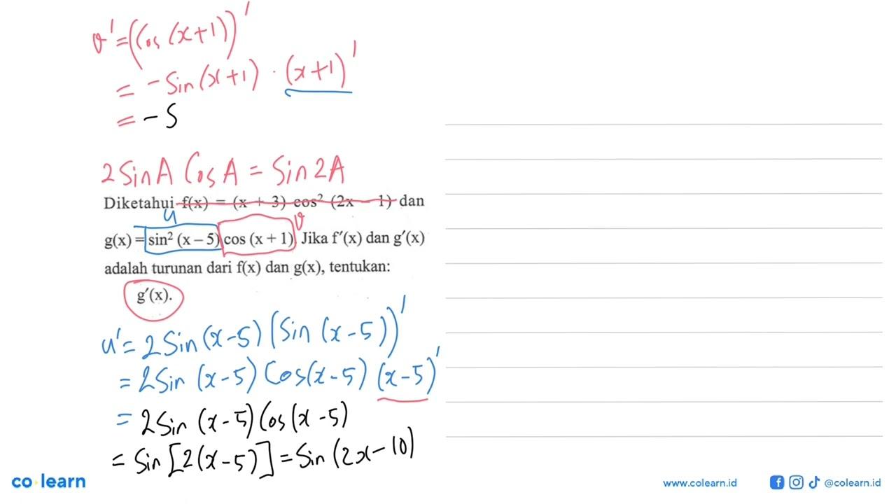 Diketahui f(x)=(x+3)cos^2(2x-1) dan