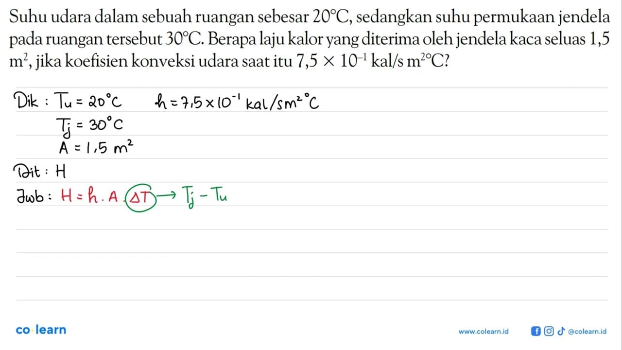 Suhu udara dalam sebuah ruangan sebesar 20 C, sedangkan