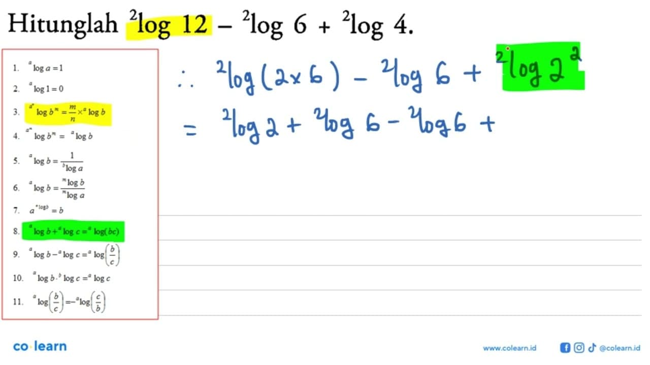 Hitunglah 2log12-2log6+2log4.