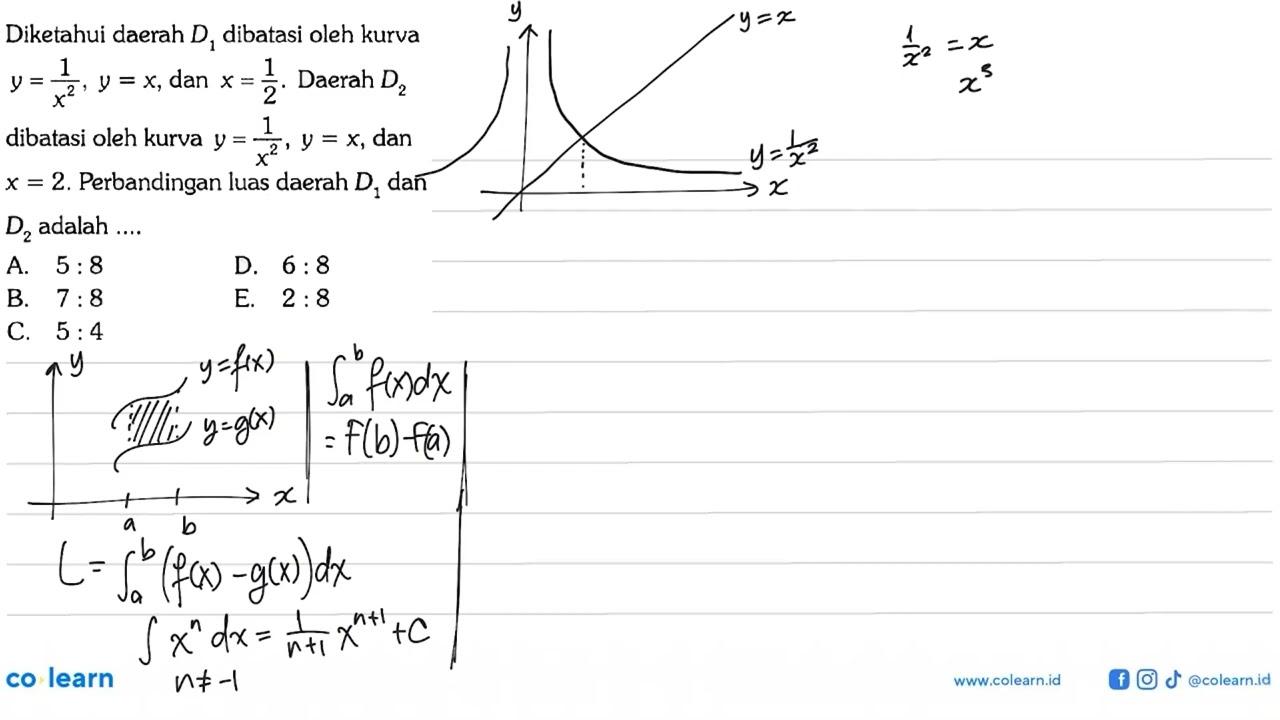 Diketahui daerah D1 dibatasi oleh kurva y=1/x^2, y=x , dan