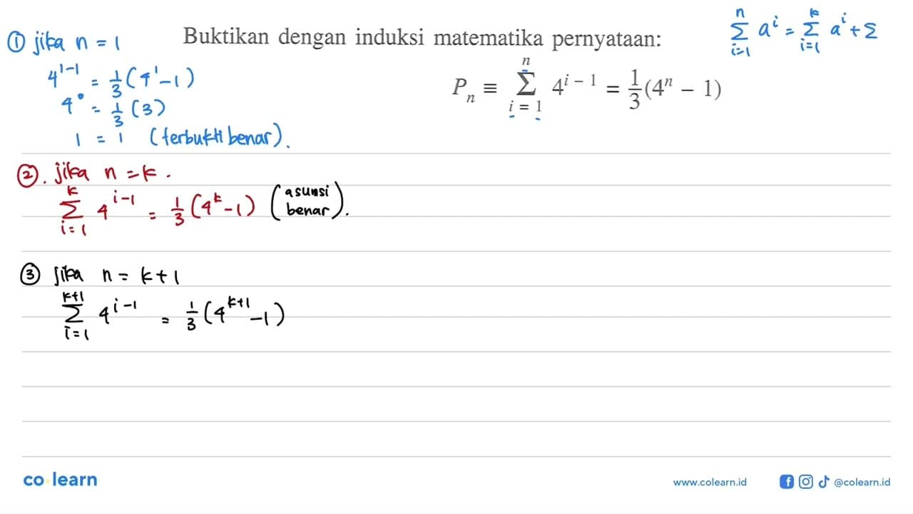 Buktikan dengan induksi matematika pernyataan: Pn ekuivalen