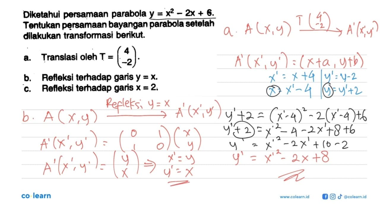 Diketahui persamaan parabola y=x^2-2x+6. Tentukan persamaan