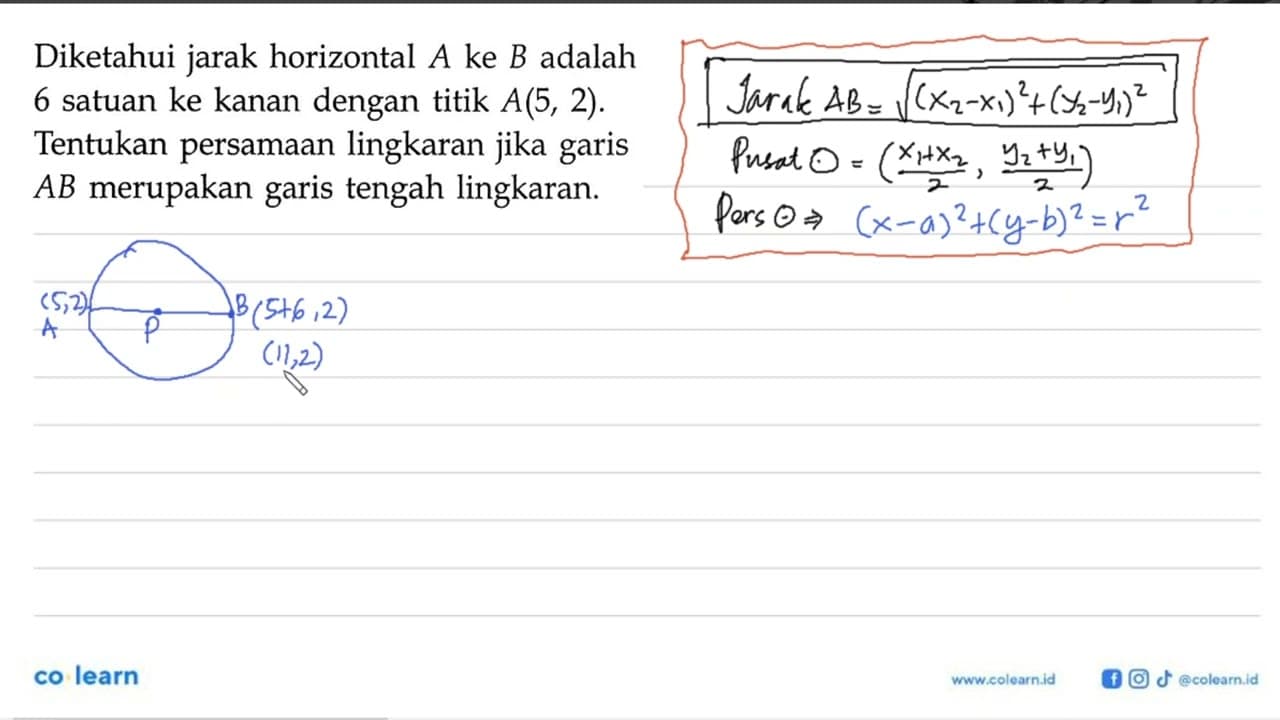 Diketahui jarak horizontal A ke B adalah 6 satuan ke kanan