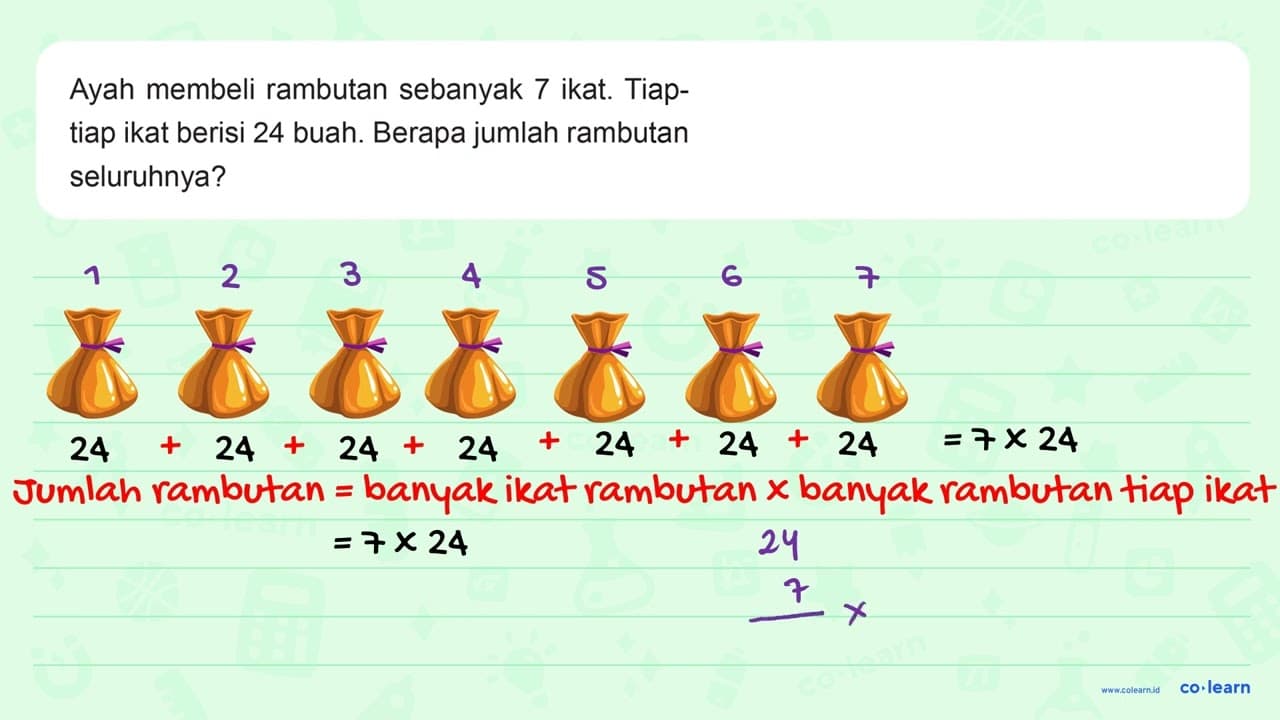 Ayah membeli rambutan sebanyak ikat. Tiap- 7 tiap ikat