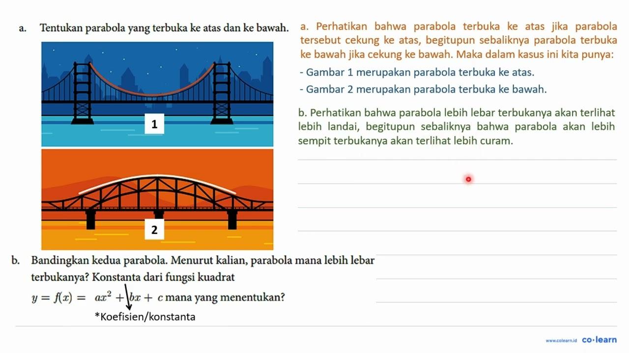 a. Tentukan parabola yang terbuka ke atas dan ke bawah. b.