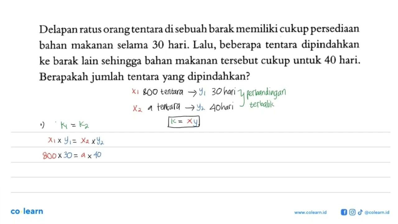 Delapan ratus orang tentara di sebuah barak memiliki cukup