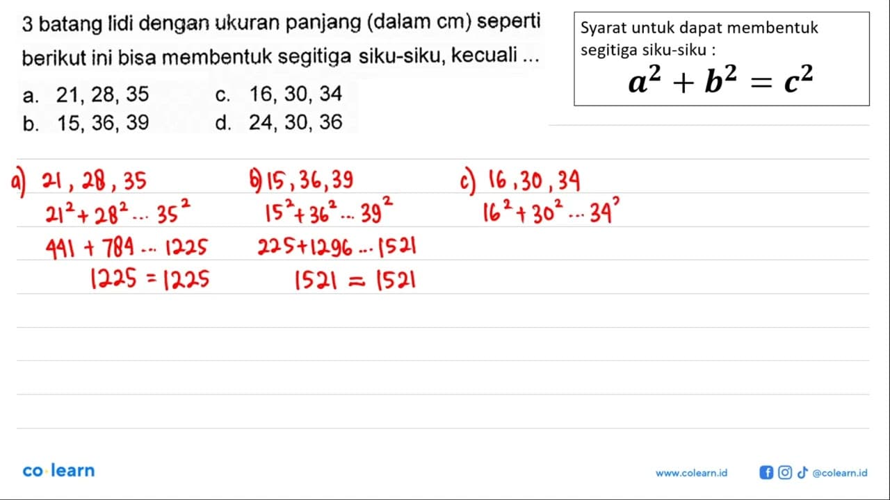 3 batang lidi dengan ukuran panjang (dalam cm) seperti