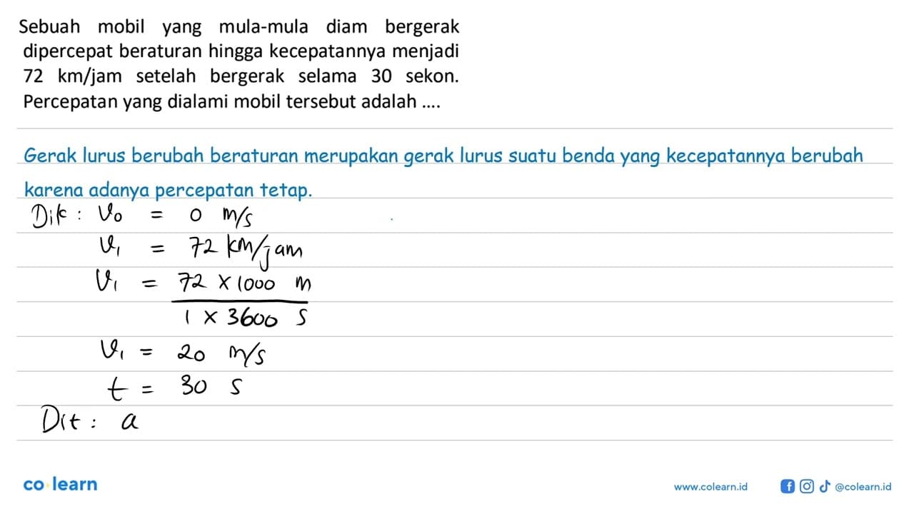 Sebuah mobil mula-mula diam bergerak yang dipercepat