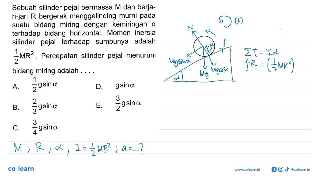 Sebuah silinder pejal bermassa M dan berjari-jari R