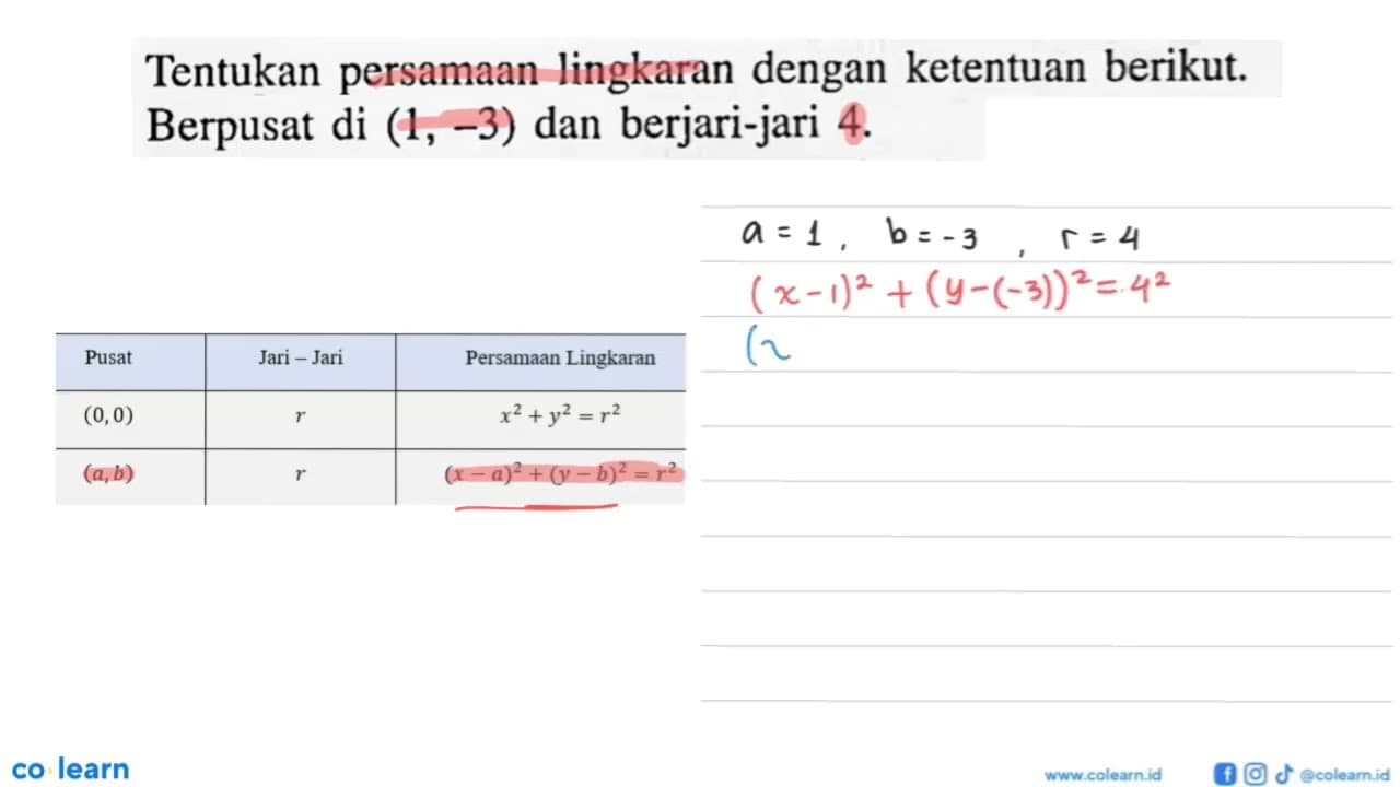 Tentukan persamaan lingkaran dengan ketentuan berikut.