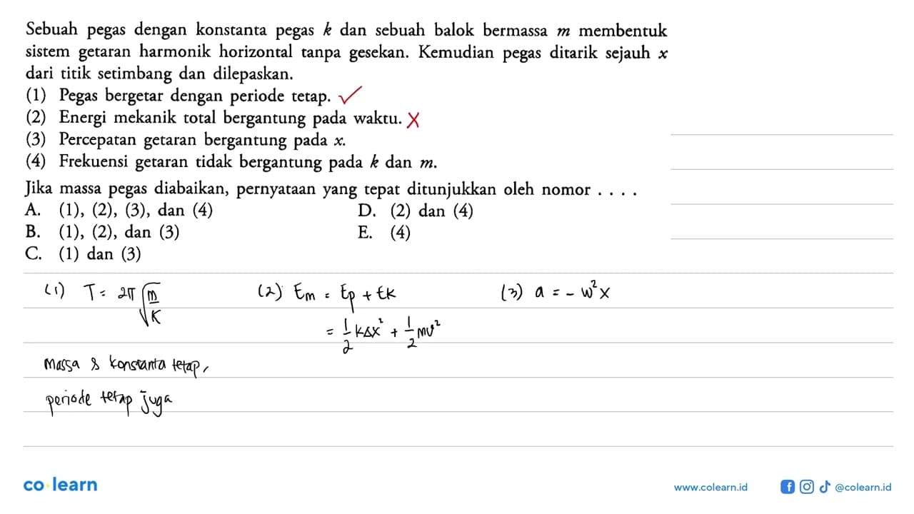 Sebuah pegas dengan konstanta pegas k dan sebuah balok