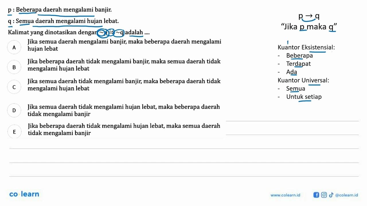 p : Beberapa daerah mengalami banjir. q : Semua daerah