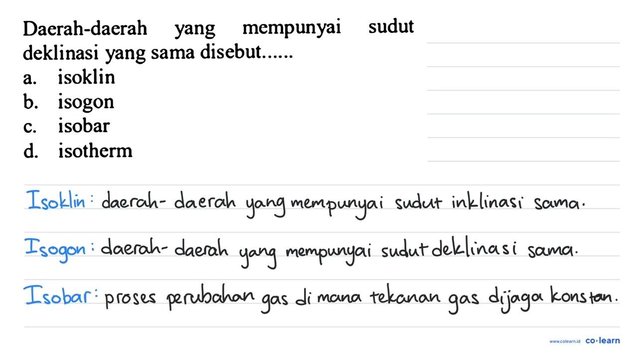 Daerah-daerah yang mempunyai sudut deklinasi yang sama