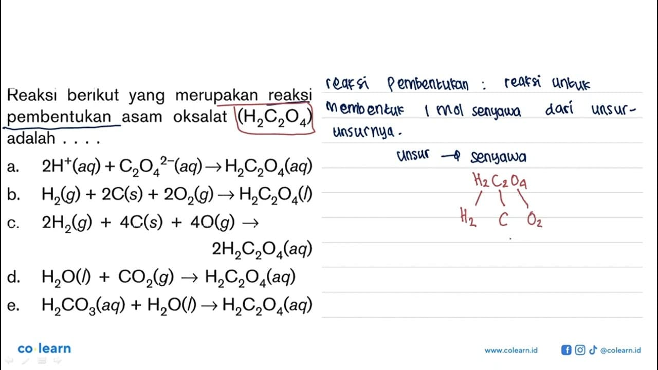 Reaksi berikut yang merupakan reaksi pembentukan asam