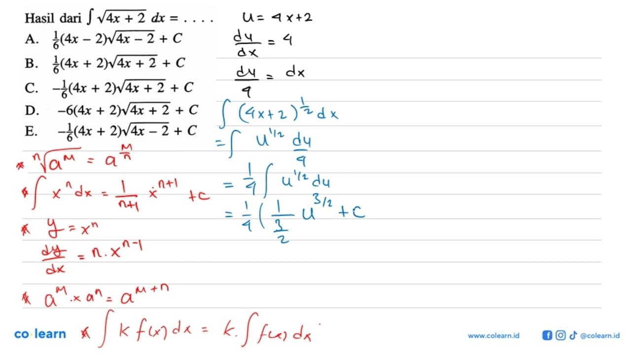 Hasil dari integral akar (4x+2) dx=...