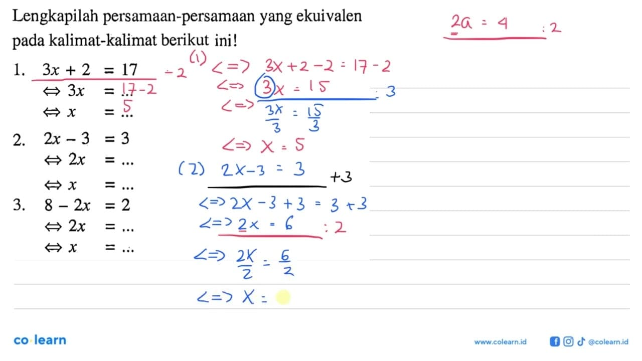 Lengkapilah persamaan-persamaan yang ekuivalen pada