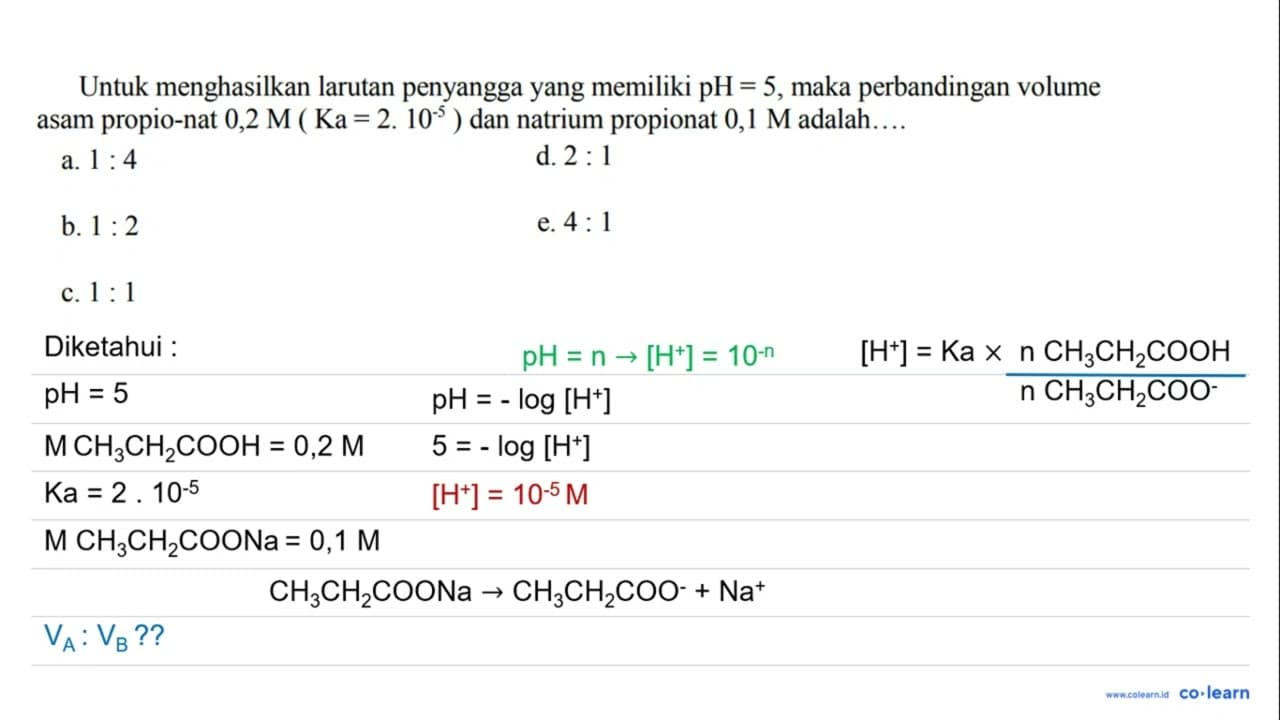 Untuk menghasilkan larutan penyangga yang memiliki pH=5 ,