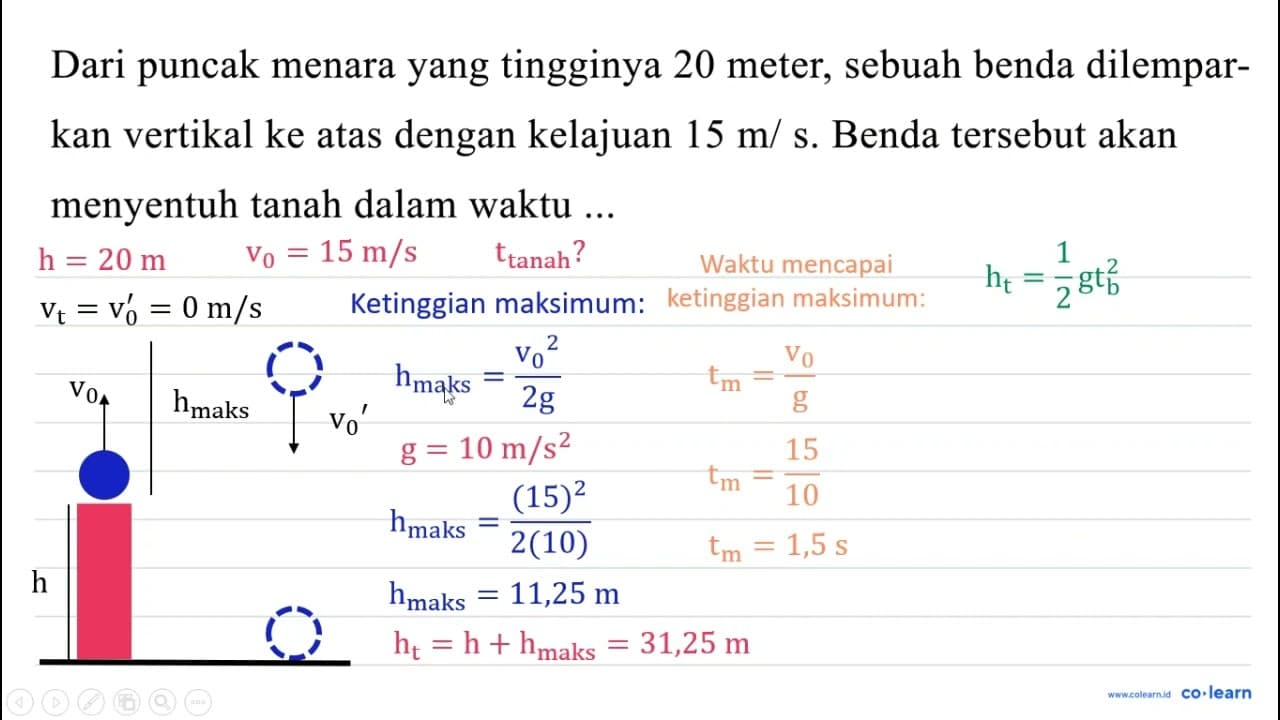 Dari puncak menara yang tingginya 20 meter, sebuah benda