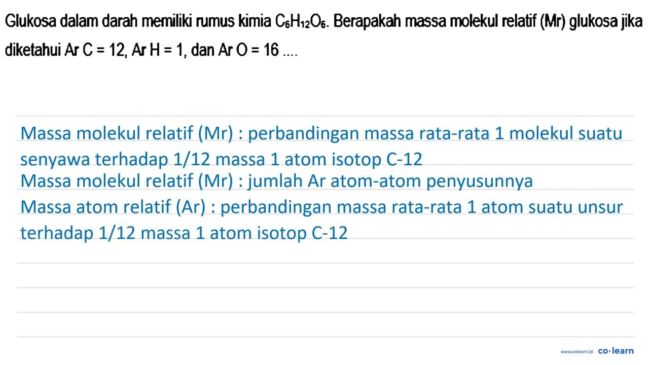 Glukosa dalam darah memiliki rumus kimia C_(6) H_(12) O_(6)