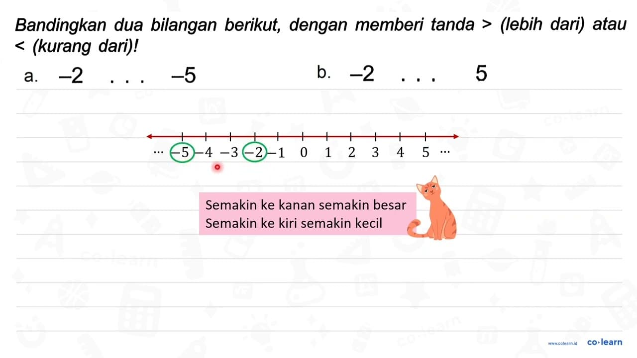 Bandingkan dua bilangan berikut, dengan memberi tanda >