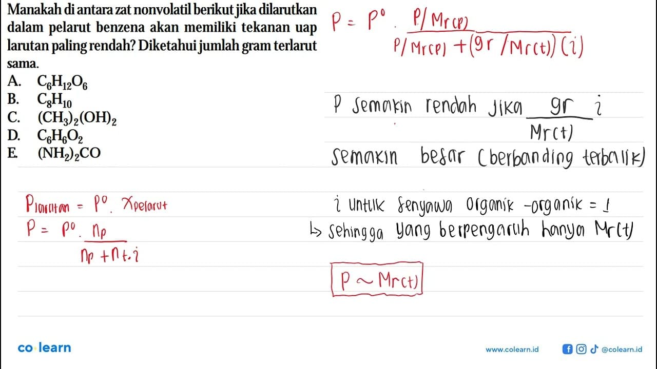 Manakah diantara zat nonvolatil berikut jika dilarutkan