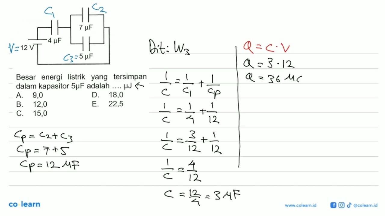 Besar energi listrik yang tersimpan dalam kapasitor 5 muF