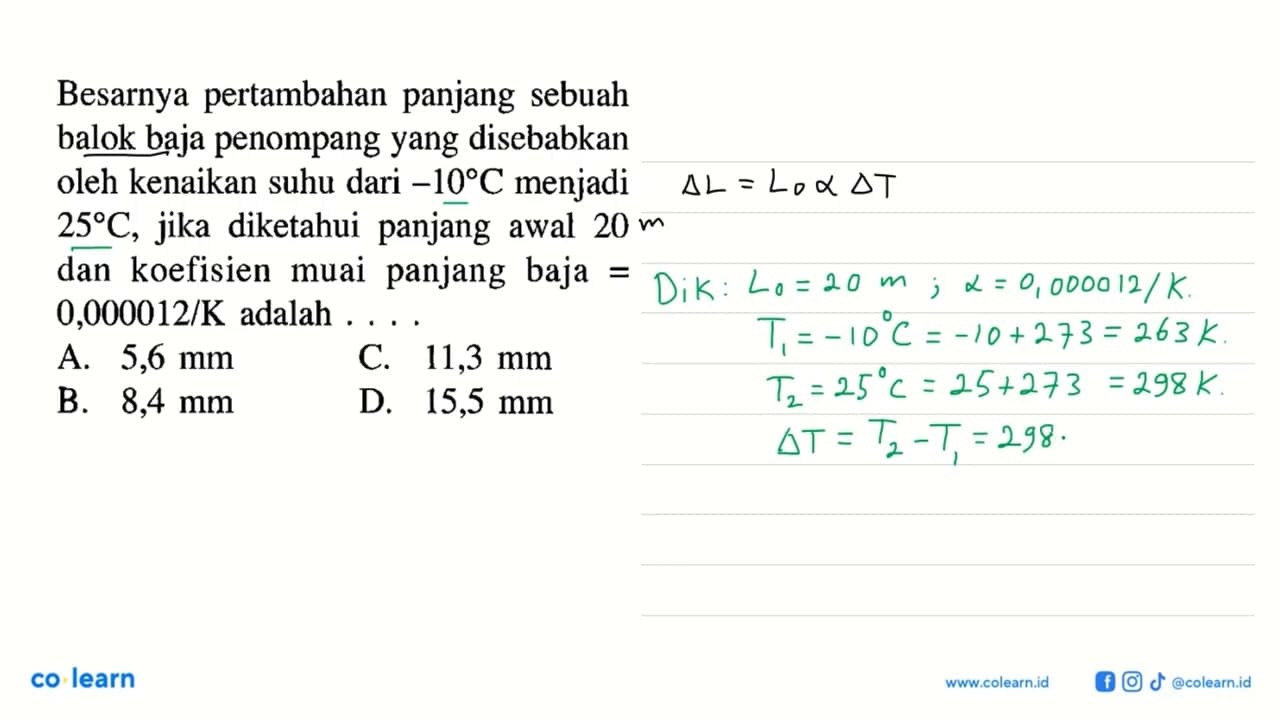 Besarnya pertambahan panjang sebuah balok baja penompang