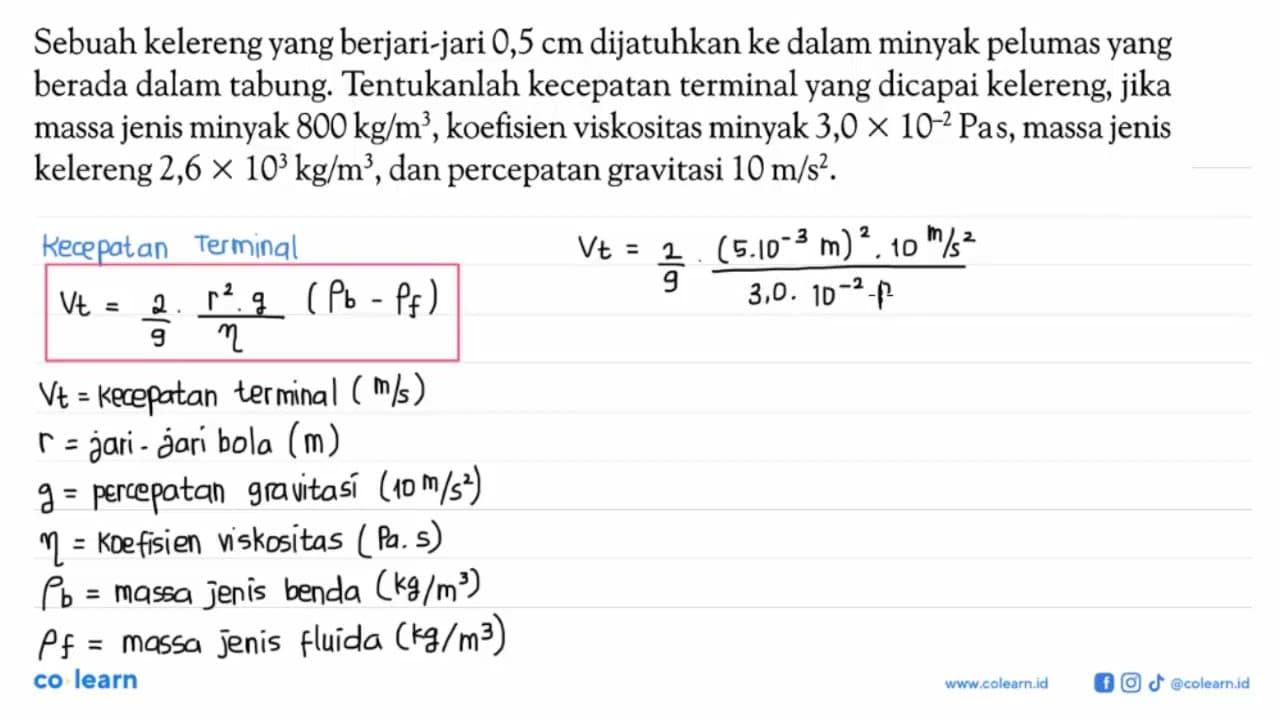 Sebuah kelereng yang berjari-jari 0,5 cm dijatuhkan ke