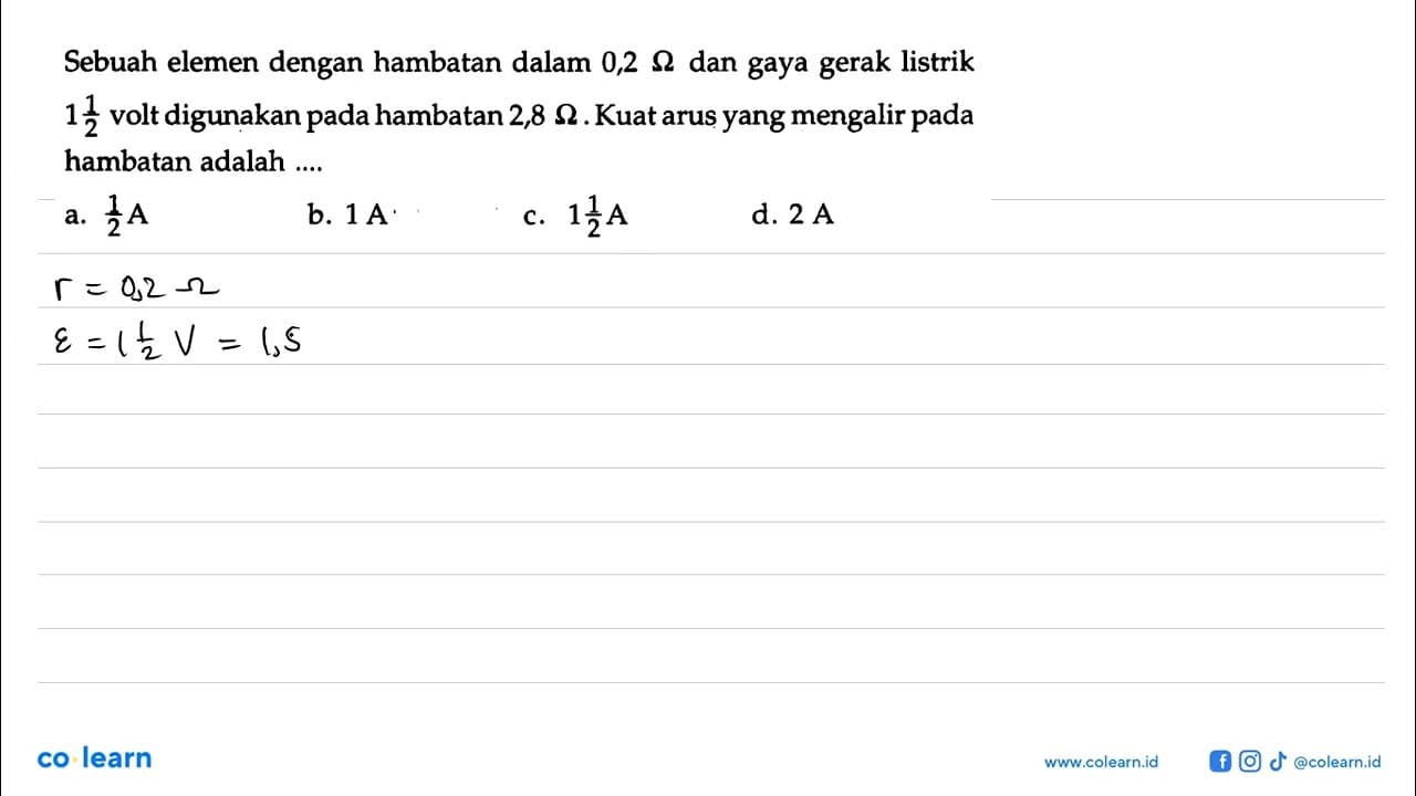 Sebuah elemen dengan hambatan dalam 0,2 Ohm dan gaya gerak