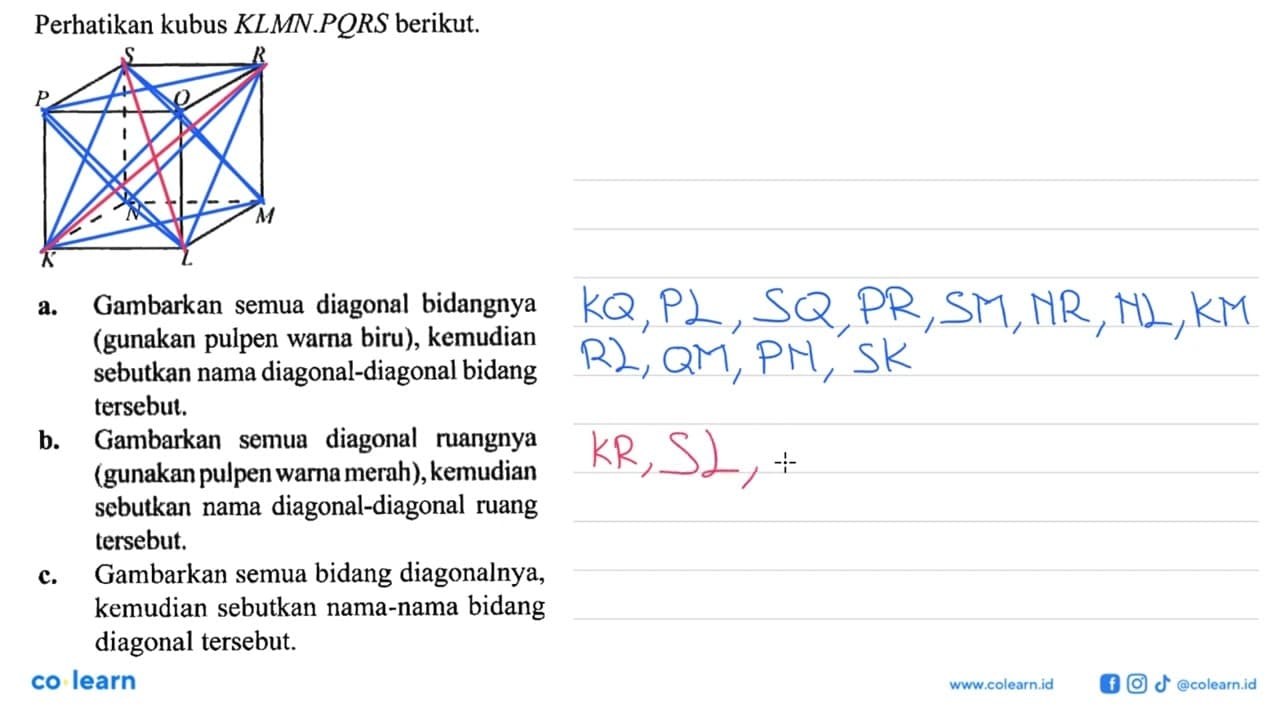 Perhatikan kubus KLMN . PQRS berikut.S E P Q N M K La.