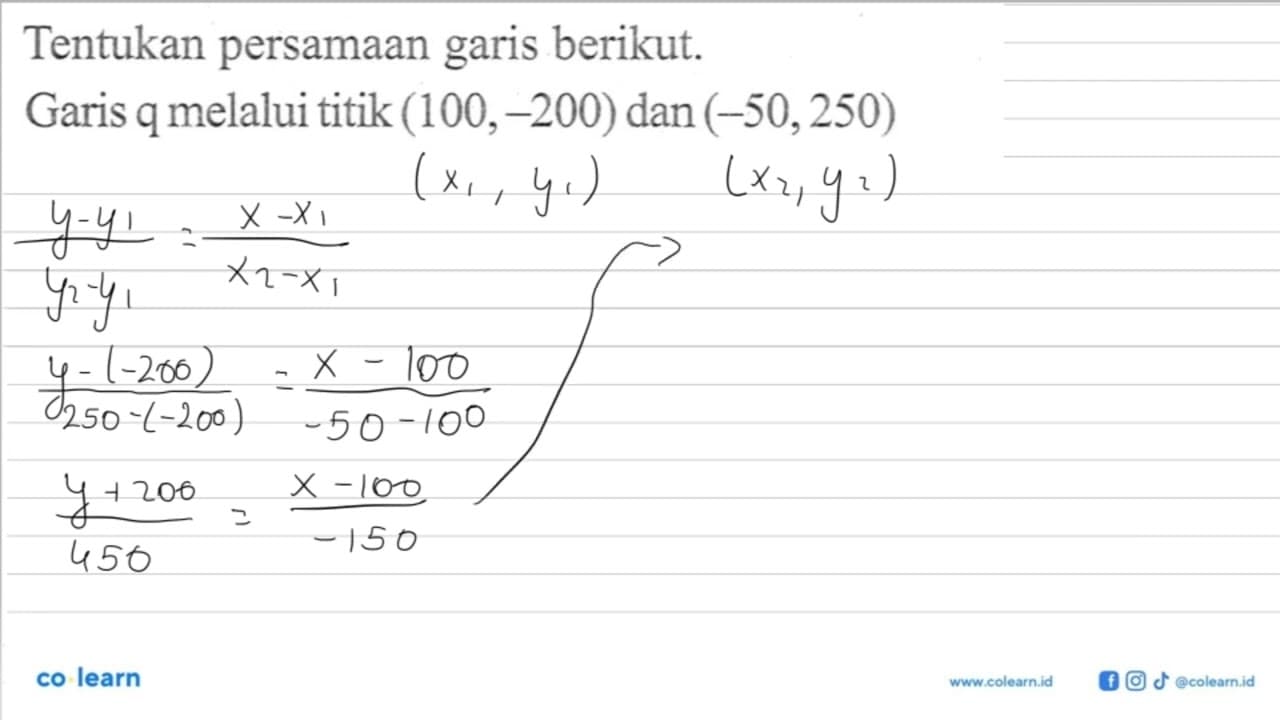 Tentukan persamaan garis berikut. Garis q melalui titik